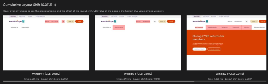 Cumulative layout shift explained visually with an Australian financial service website